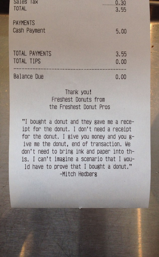 Illustration for article titled A Chicago donut shop is printing Mitch Hedberg's "Receipt For Donut" routine on its receipts